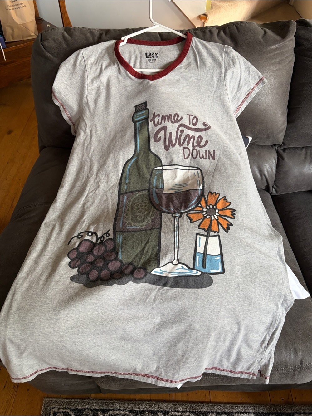 Lazy One "Time to Wine Down" Women's Gray Graphic Nightshirt